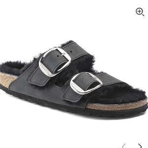 Birkenstock Women’s Size 39 Black Arizona‎ Big Buckle Shearling Sandal